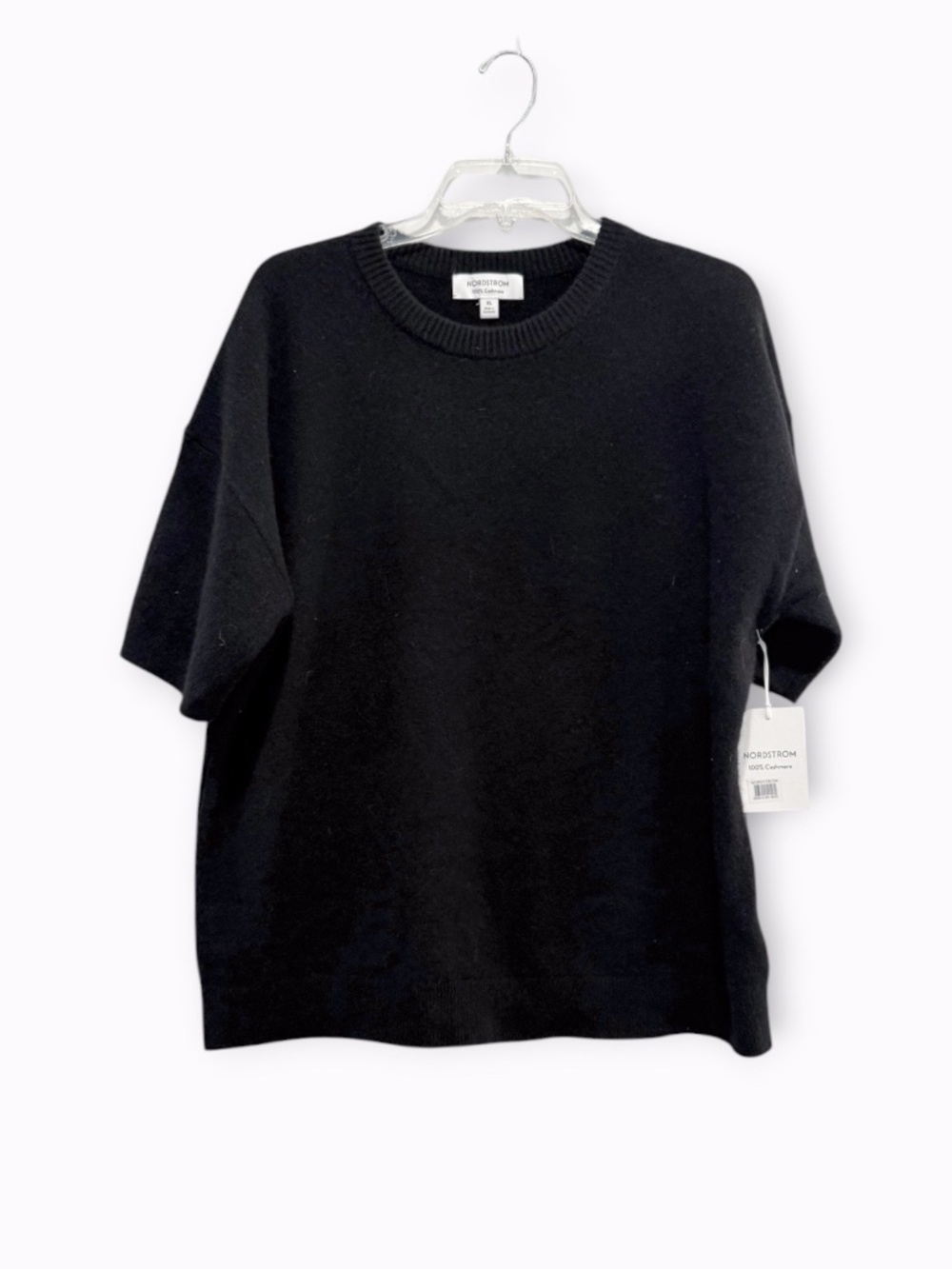 NWT Nordstrom Short Sleeve Cashmere Sweater in Black Sz XL